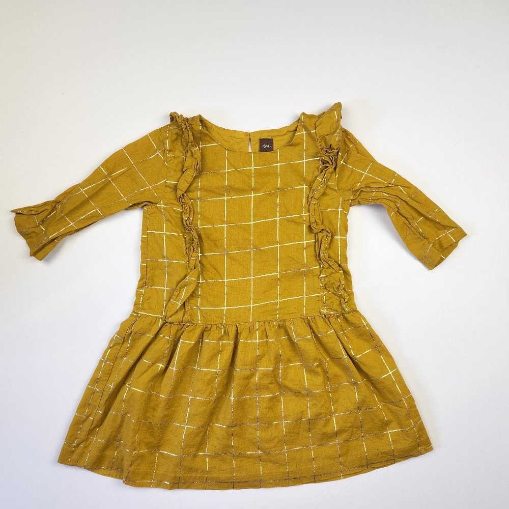Tea Collection Golden Windowpane Ruffle Dress sz 5